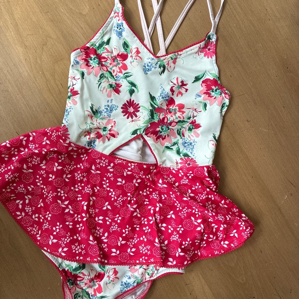 Girls, SweetHoney floral swimsuit with peplum sz 8